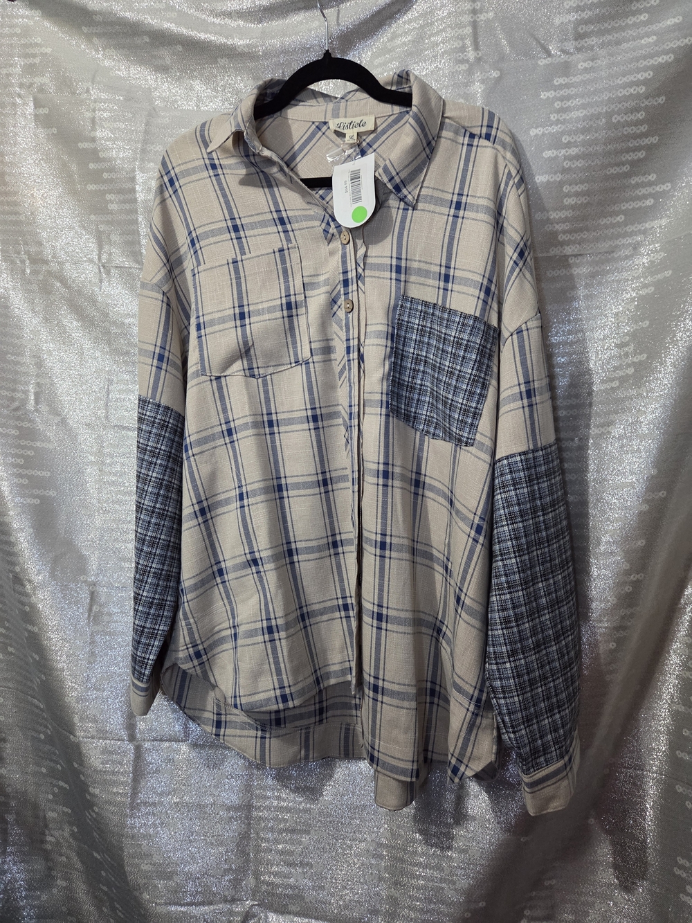 Neutral Plaid Button-Up Shacket with Blue Accents - Listicle